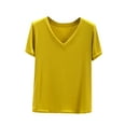 thumbnail image 1 of JUUYY Cotton Basic T Shirts for Women Summer V Neck Solid Slim-Fit Short Sleeve Tops Casual Tee for Women Yellow M, 1 of 4