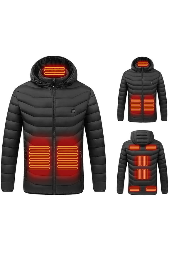 Electric Heated Jacket, Men Women Winter Warm Heated Hoodie Coat 9 Heating Zone-USB Rechargeable Heating Jacket Body Warmer Hooded Jacket Black XL