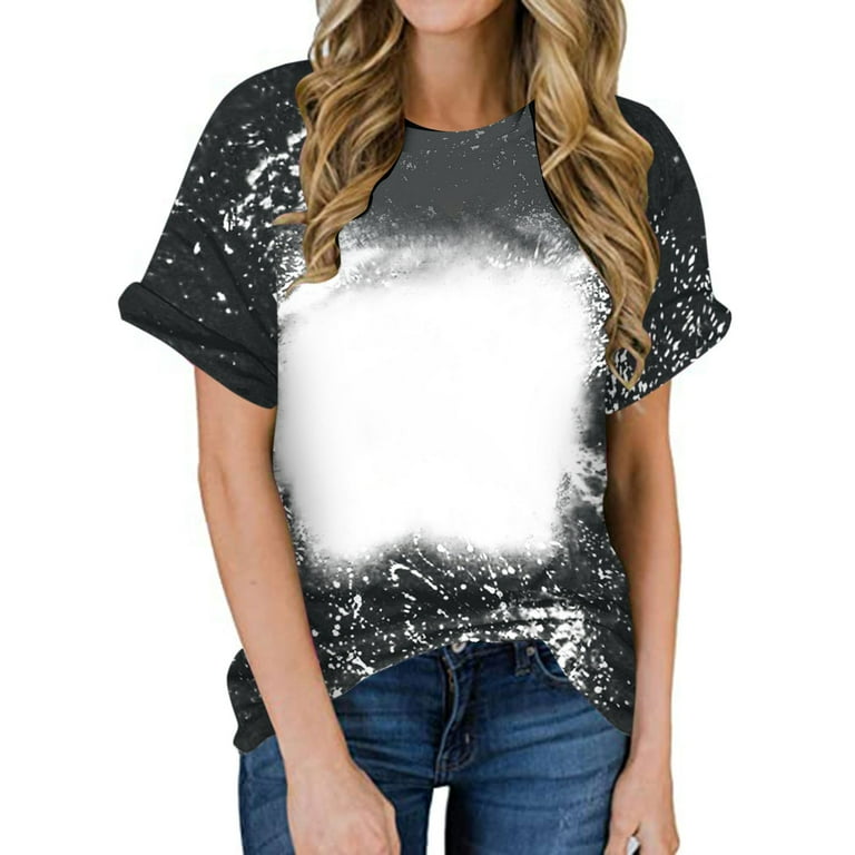 JUUYY Fall Shirts for Women Womens Bleached Sublimation Blank Shirts Short Sleeve Graphic Crewneck Tees Tops Casual Blouses Funny Cute Outfits Clothes