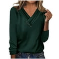 thumbnail image 1 of JUUYY Fall Spring Shirts for Women Casual Button Cross V Neck Solid Color Basic Tunic Tops Long Sleeve Workout Sweatshirts Loose Regular Fit Cozy Pullover Blouse Green D S, 1 of 5