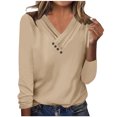 thumbnail image 1 of JUUYY Fall Spring Shirts for Women Casual Button Cross V Neck Solid Color Basic Tunic Tops Long Sleeve Workout Sweatshirts Loose Regular Fit Cozy Pullover Blouse Khaki XL, 1 of 5