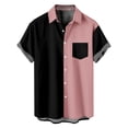 thumbnail image 1 of JUUYY Fashion T-Shirts for Men Big and Tall Regular Fit Casual Short Sleeve Color Patchwork Print Button Down Graphic Tees Shirt Tops Trendy Beach Hawaiian Vacation T-Shirt with Pocket Pink XXXL, 1 of 7