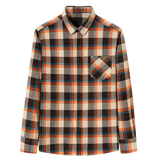 JUUYY Flannel Shirt for Men Casual Button Down Work Soft All Cotton Lightweight Flannel Mens Plaid Shirts Long Sleeve Orange XXXL
