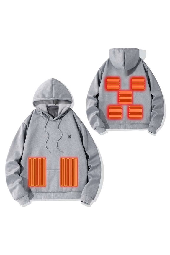 Heated Hoodies Unisex Heated Sweatshirt Hooded Pullover Lightweight Warm USB Electric Outdoor Winter Puffer Jackets Gray M