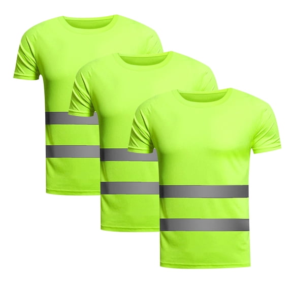 JUUYY High Visibility T-Shirts for Men - Reflective Hi Vis Safety Shirts, Summer Round Neck Tees for Work & Outdoor Green#1 L