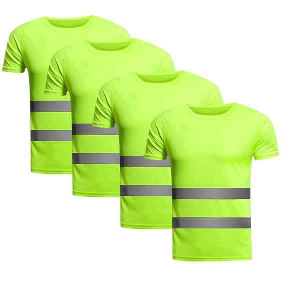 JUUYY High Visibility T-Shirts for Men - Reflective Hi Vis Safety Shirts, Summer Round Neck Tees for Work & Outdoor Green#2 XXL