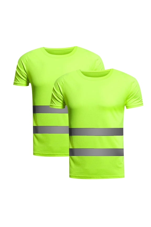 High Visibility T-Shirts for Men - Reflective Hi Vis Safety Shirts, Summer Round Neck Tees for Work & Outdoor Green M
