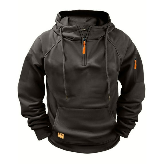 JUUYY Hoodies for Men Quarter Zip Up Hoodie Pullover Long Sleeve Vintage Outdoor Fall Winter Fashion Hooded Sweatshirt with Pockets Brown XL