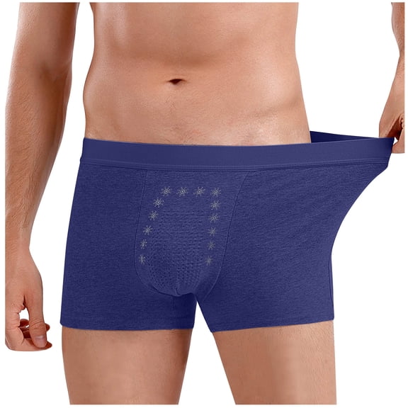 JUUYY Incontinence Underwear for Men Cotton Boxers Washable Leak Proof Bladder Control Briefs with 60 ml Absorbency Blue#1 XL