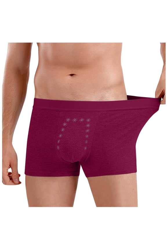Incontinence Underwear for Men Cotton Boxers Washable Leak Proof Bladder Control Briefs with 60 ml Absorbency Wine#1 XXXXL
