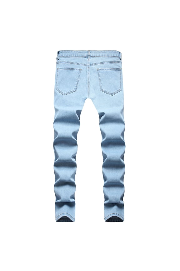 Jeans for Men Ripped Skinny Stretch Distressed Jeans Zipper Straight Wash Slim Pant Trend Outdoors Denim Trousers Light Blue XL