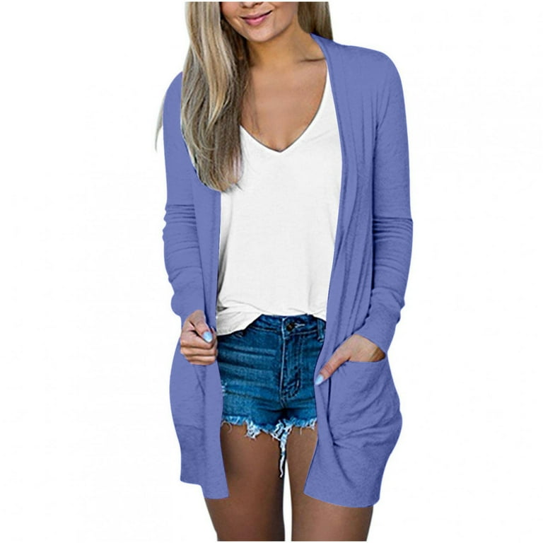 JUUYY Lightweight Cardigans for Women Trendy Fall Long Sleeve Solid Open Front Cardigan Sweaters Tops with Pockets Loose Oversized Basic Outwear Jackets Blue 04 L Walmart