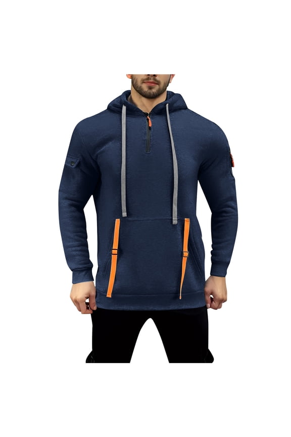 Lightweight Quarter Zip Pullover Men Camo Hoodie Cargo Long Sleeve Workout Hoodie Vintage Jacket Winter Sweatshirt Navy S