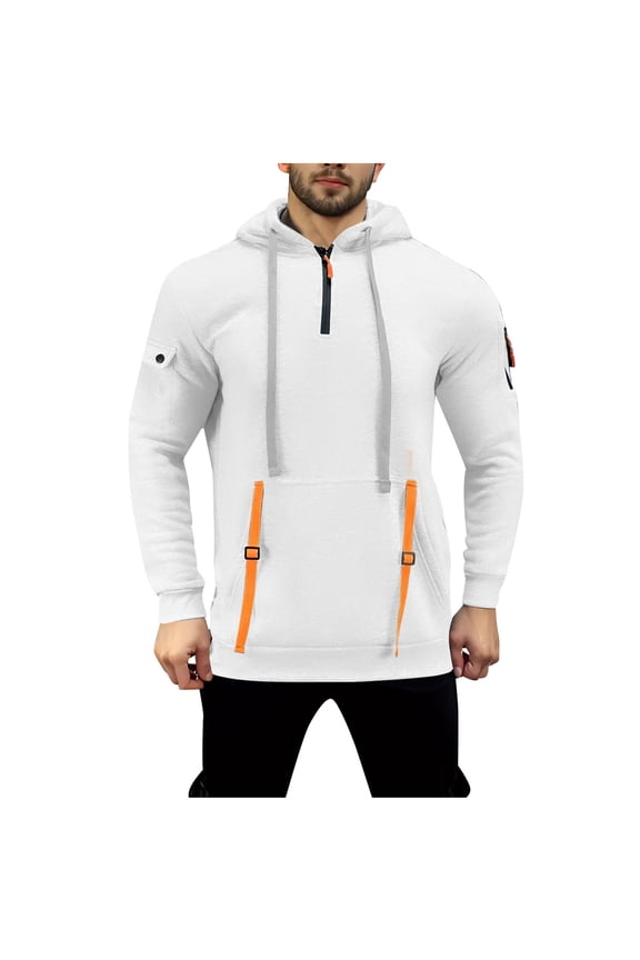 Lightweight Quarter Zip Pullover Men Camo Hoodie Cargo Long Sleeve Workout Hoodie Vintage Jacket Winter Sweatshirt White XL