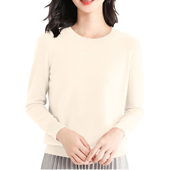 JUUYY Long Sleeve Tops Solid Color Oversized Fashion Sweaters for Women Crewneck Casual Loose Shirts Basic Tee Beige XL