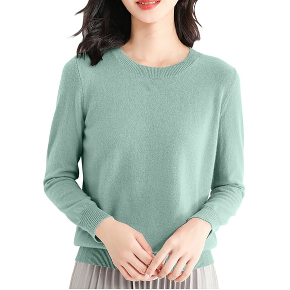 JUUYY Long Sleeve Tops Solid Color Oversized Fashion Sweaters for Women Crewneck Casual Loose Shirts Basic Tee Green S