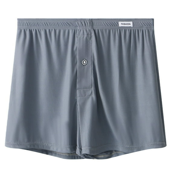 JUUYY Men Comfort Boxer Underwear Solid Color Loose Breathable Home Button Flat-Corner Underwear Boxers Dark Gray XXL