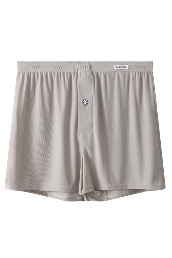 Men Comfort Boxer Underwear Solid Color Loose Breathable Home Button Flat-Corner Underwear Boxers Gray XL
