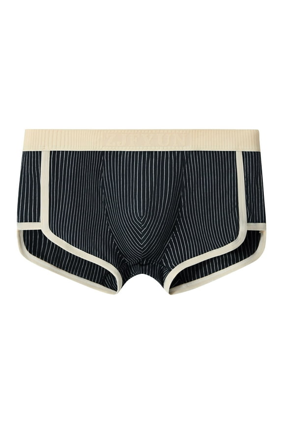 Men Cotton Stripe Boxers Button Fly Boxer Shorts Low Rise Lounge Boxer Trunks Black XL