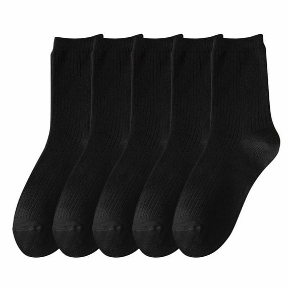 JUUYY Men Women Crew Socks Solid Color Comfortable Breathable Knitted Cotton Socks Cushioned Athletic Socks 5 Pairs Black Free Size