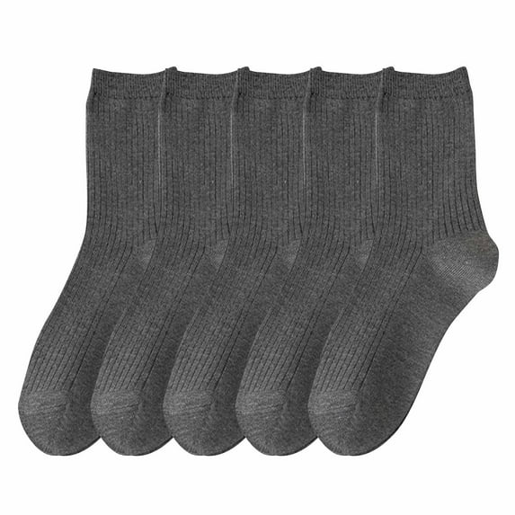 JUUYY Men Women Crew Socks Solid Color Comfortable Breathable Knitted Cotton Socks Cushioned Athletic Socks 5 Pairs Dark Gray Free Size