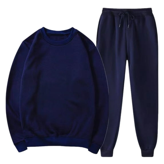 JUUYY Men's 2 Piece Outfits Casual Pullover Sweatshirt Tracksuit Joggers Sweatpants Sweatsuit Set Solid Color Jogging Athletic Suits Navy XL
