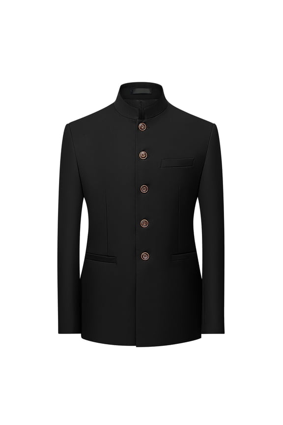 Men's 2 Pieces Tunic Suit Mandarin Collar Blazer Set Button Jacket Pant Set Traditional Uniform Groom Dress Black XXL