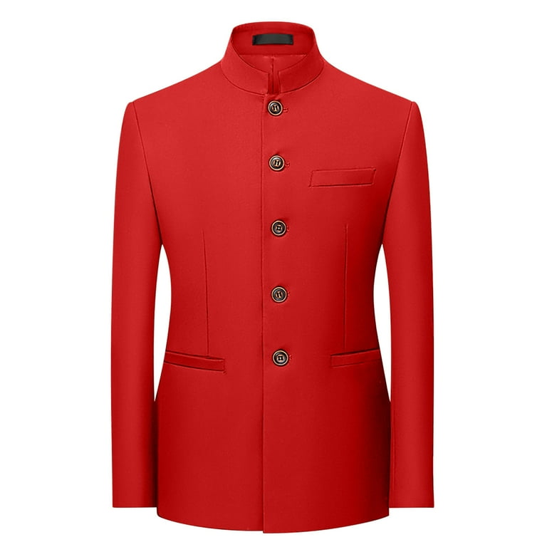 JUUYY Men's 2 Pieces Tunic Suit Mandarin Collar Blazer Set