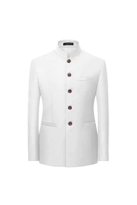 Men's 2 Pieces Tunic Suit Mandarin Collar Blazer Set Button Jacket Pant Set Traditional Uniform Groom Dress White XXL
