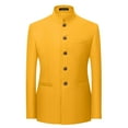 thumbnail image 1 of JUUYY Men's 2 Pieces Tunic Suit Mandarin Collar Blazer Set Button Jacket Pant Set Traditional Uniform Groom Dress Yellow XXL, 1 of 8
