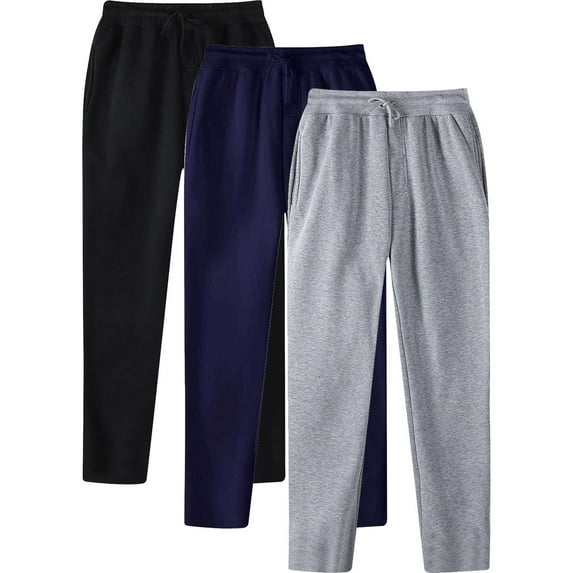 JUUYY Men's 3 Pack Wide Leg Sweatpants Active Athletic Workout Jogger Casual Open Bottom Sweatpants Big and Tall Pants Navy L
