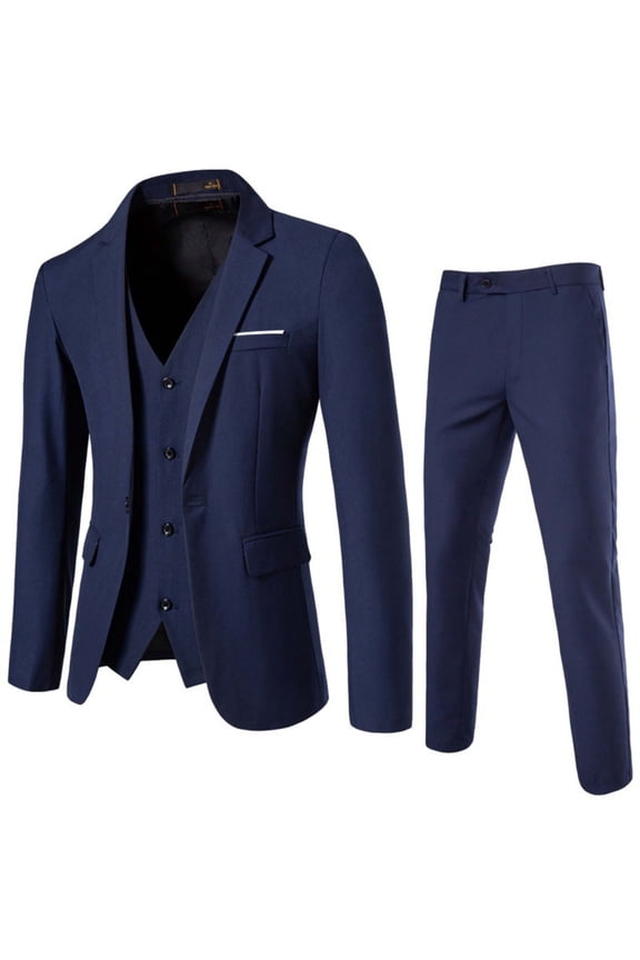Men's 3 Piece Slim Fit Suit Set Two Buttons Blazer Jacket Vest Pants Tuxedo Set for Party, Wedding and Business Navy M