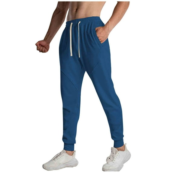 JUUYY Men's Athletic Jogger Pants Stretch Loose Elastic Waist Tapered Sweatpants Running Workout Gym Track Pants with Pockets Blue XL