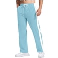 thumbnail image 1 of JUUYY Men's Athletic Pants Open Bottom Loose Fit Drawstring Elastic Waist Sweatpants Striped Straight Leg Joggers Track Pants with Pocket Light Blue S, 1 of 7