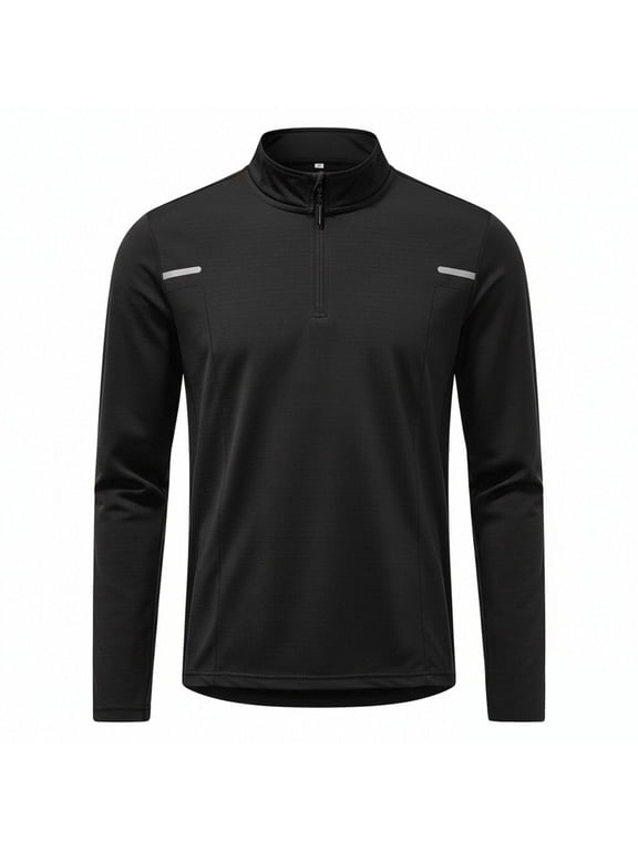 Men's Athletic Running Shirts Quarter Zip Long Sleeve Workout Shirts Stretch Lightweight Quick Dry Gym Fitness Pullover Shirt Black XL