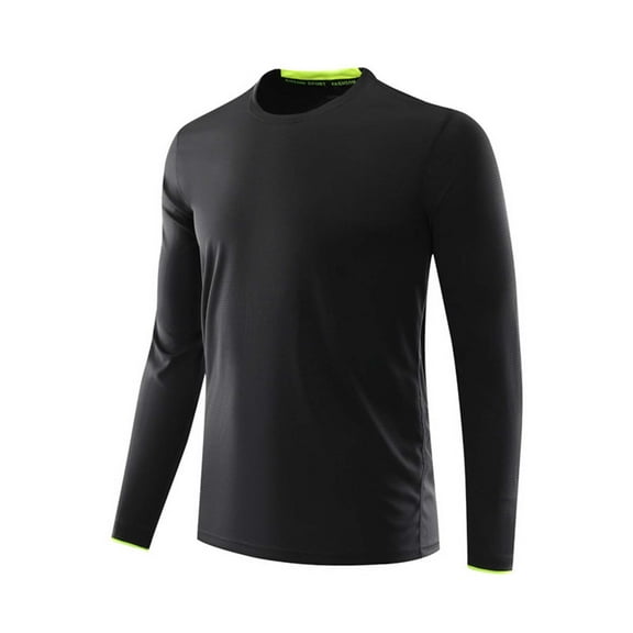 JUUYY Men's Athletic Shirts Slim Fit Long Sleeve Round Neck Tee Shirts Lightweight Gym Fitness Workout Running Fishing T-Shirt Black XXXL