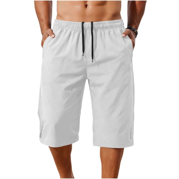 JUUYY Men's Athletic Shorts Lightweight Quick Dry Drawstring Waist Basketball Shorts with Pockets Loose Running Gym Workout Shorts White M