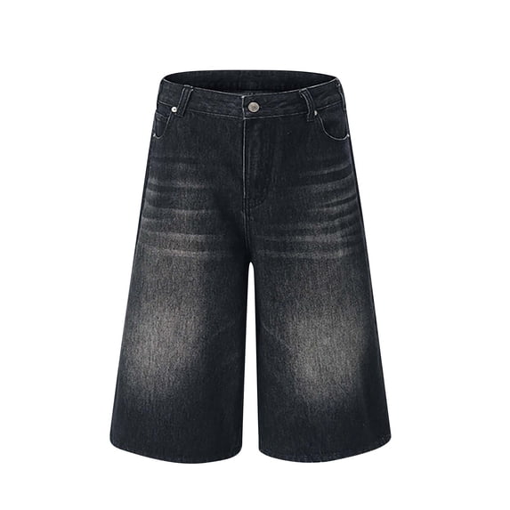 JUUYY Men's Baggy Jean Shorts Loose Fit Vintage Washed Classic Wide Leg Denim Shorts Fashion Casual Hip Hop Streetwear Long Shorts Black M