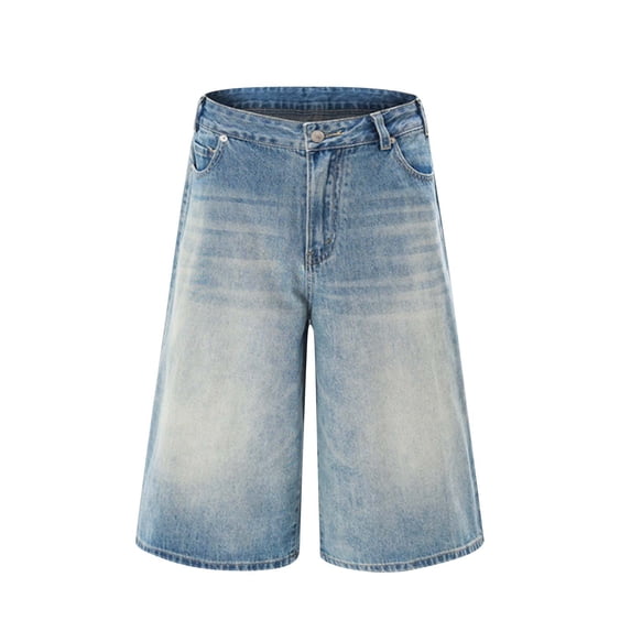 JUUYY Men's Baggy Jean Shorts Loose Fit Vintage Washed Classic Wide Leg Denim Shorts Fashion Casual Hip Hop Streetwear Long Shorts Light Blue XL