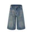 thumbnail image 1 of JUUYY Men's Baggy Jean Shorts Loose Fit Vintage Washed Classic Wide Leg Denim Shorts Fashion Casual Hip Hop Streetwear Long Shorts Navy L, 1 of 5