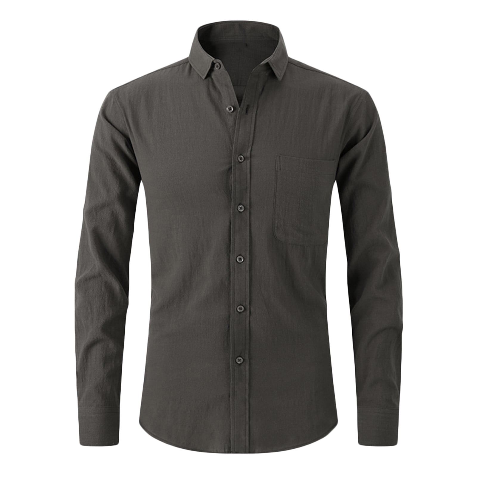 Men's Regular Fit Banded Collar Dress Shirt - Long Sleeve Solid Color Formal Wear