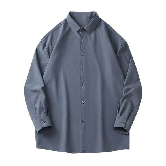 JUUYY Men's Big and Tall Shirt Casual Solid Color Long Sleeve Button Down Lapel Shirt Tops Relaxed Fit Shirts Dark Gray M