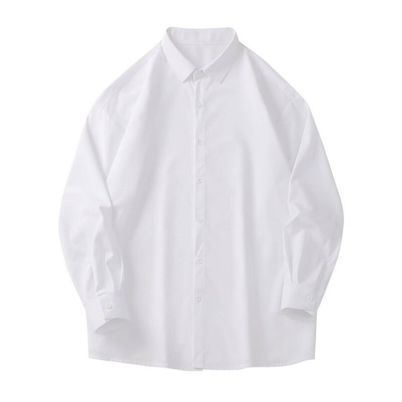 JUUYY Men's Big and Tall Shirt Casual Solid Color Long Sleeve Button Down Lapel Shirt Tops Relaxed Fit Shirts White XXXL