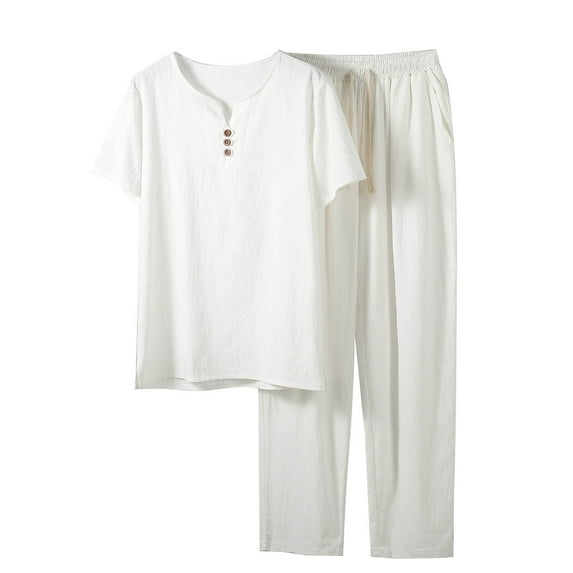 JUUYY Men's Big and Tall Tracksuit Short Sleeve Henley Shirt and Drawstring Shorts 2 Piece Beach Fashion Outfits with Pockets White XXXXL