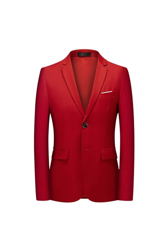 Men's Blazers Slim Fit Business Casual Suit Sport Coat One Button Travel Blazer Lightweight Solid Color Suit Jacket Red XL