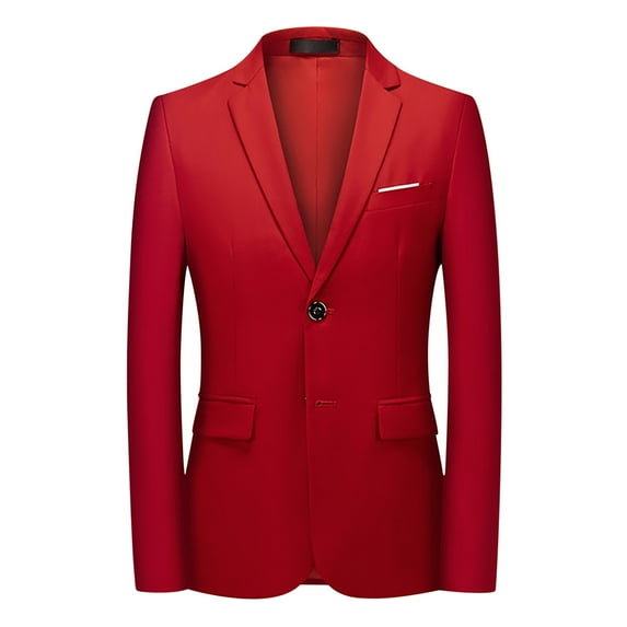 JUUYY Men's Blazers Slim Fit Business Casual Suit Sport Coat One Button Travel Blazer Lightweight Solid Color Suit Jacket Red XXXXXXL