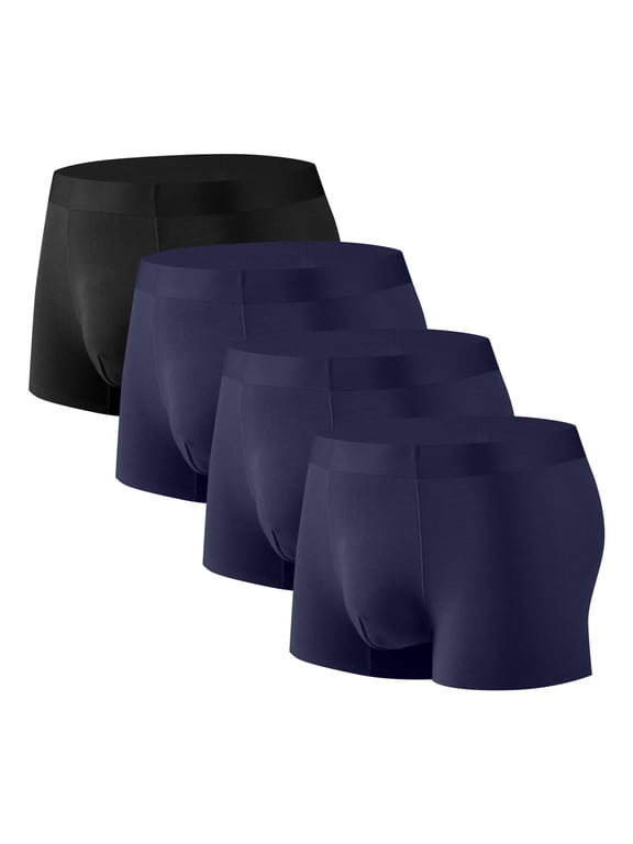 Men's Boxer Briefs, Micro Modal Dual Pouch Trunks Support Ball Bulge Enhancing Underwear 4 Pack Dark Blue L