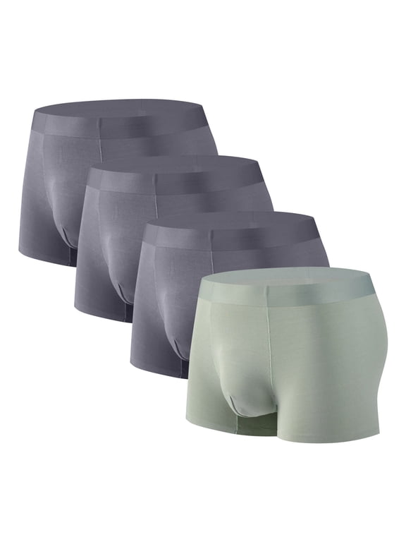 Men's Boxer Briefs, Micro Modal Dual Pouch Trunks Support Ball Bulge Enhancing Underwear 4 Pack Green L