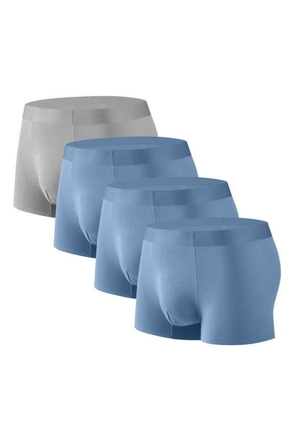 Men's Boxer Briefs, Micro Modal Dual Pouch Trunks Support Ball Bulge Enhancing Underwear 4 Pack Light Blue XXXL