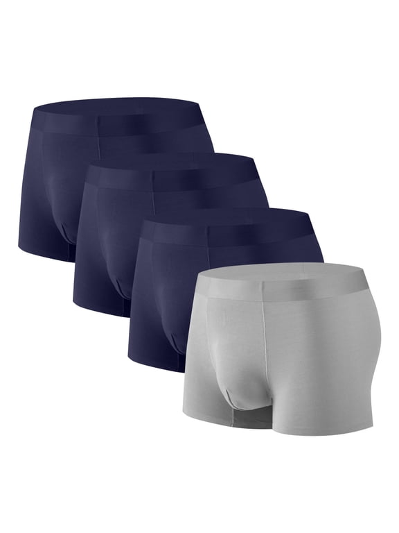Men's Boxer Briefs, Micro Modal Dual Pouch Trunks Support Ball Bulge Enhancing Underwear 4 Pack Navy L